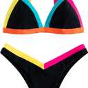 SweatyRocks Women's Colorblock Swimsuit High Cut Triangle Bikini Sets Two Piece Bathing Suit (Medium, Black)