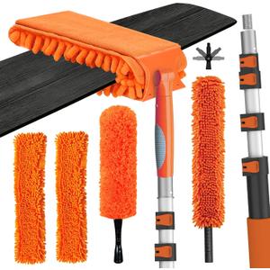 LAANPOLE 26FT Reach Ceiling Fan Cleaner Duster, Fan Blade Cleaner Kit with 5-20FT Extension Pole, Microfiber Duster & Replaceable Cleaning Cloth for Blades, Ceiling, Furniture