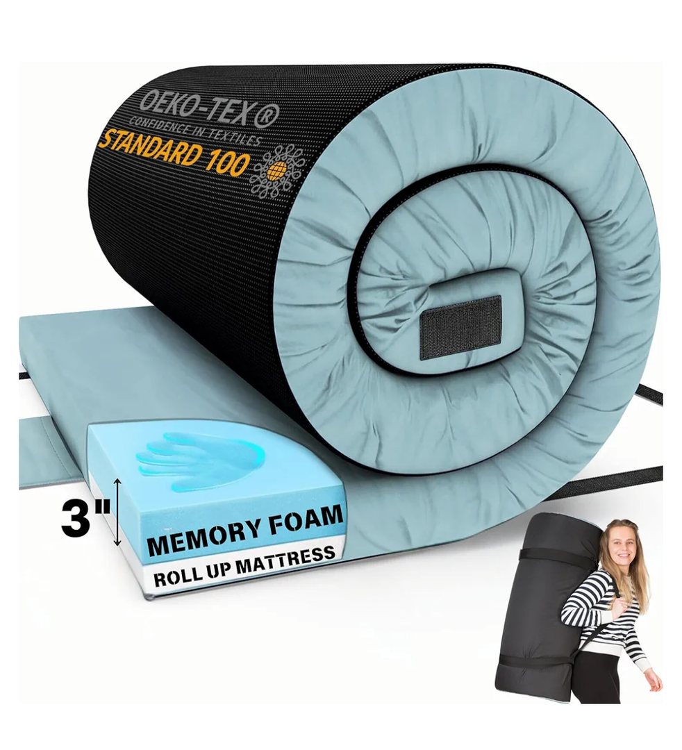 Matrix Comfort-Cell Memory Foam Camping Mattress Pad, Portable Foam Sleeping Pad for Camping, Roll up Sleeping Mat for Adults Floor Mattress Guest Floor Bed for Sleepover, Car, Tent SUV Cot Mattress, Size: Kids 64’’ X 26’’ X 3’’ - Blue