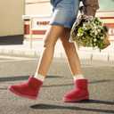 DREAM PAIRS Snow Boots for Women Genuine Suede Faux Fur Lining Anti-Slip Warm Winter Booties Slip On Memory Foam Ankle Boots FuzzyClassicⅡ Low Boots,Size 6.5,Red,SDSB2432W