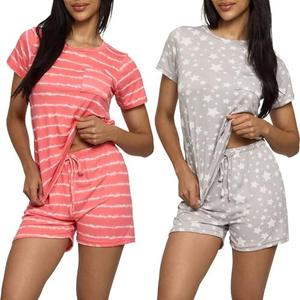 Real Essentials 4 Piece: Women’s Short Sleeve Top with Shorts Pajama Set – Ultra-Soft Lounge & Sleepwear, Size: 2XL
