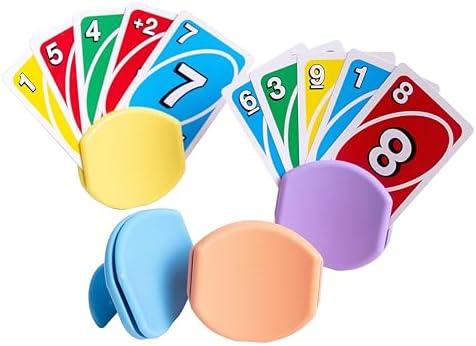 BORICO 4 Pack Playing Card Holders for Kids & Adults - Handheld/Tabletop Use/Drawstring Pouch, Perfect for Game Nights & Travel (4 Colors)