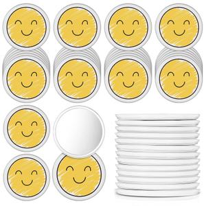 Geetery 30 Pcs Inspirational Smile Face Compact Mirrors Bulk Mini Pocket Mirrors Emoticon Gifts Party Favor Yellow Portable Birthday Wedding Shower Party Supply for Women Nurse Teacher Volunteer
