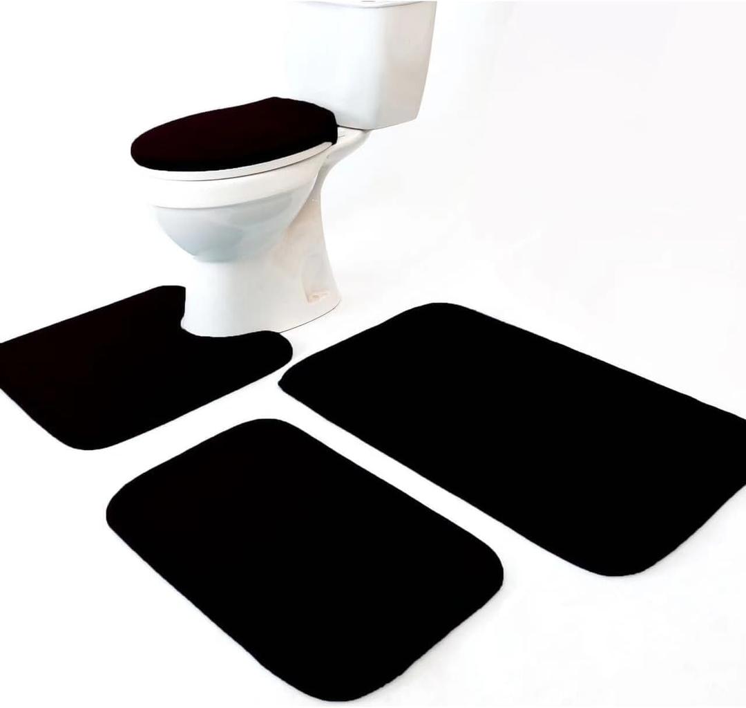 Madeals Memory Foam Bathroom Rugs Set 4 Piece with Toilet Lid Cover and Rug Set Combo, Bath Mat Sets 3 Piece and U-Shaped Toilet Floor Rug Back (Black)