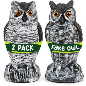 TRAYDER 2 Pack Fake Owl Decoys Large, 10.7" Outdoor Decorations Anti Bird Repellent Owls for Garden Deterrent, Scarecrow Horned Owl Statue Decoy to Scare Birds Away, Suit Backyard, Patio Decor