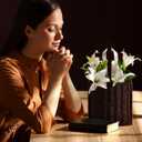 Thyle Religious Easter Table Decor Lent Decoration for Home Church Wooden Cross Woven Basket Christian Tabletop Decoration 9.8 In Jesus Christ Catholic Wood Crafted Cross with Base Foldable Organizer