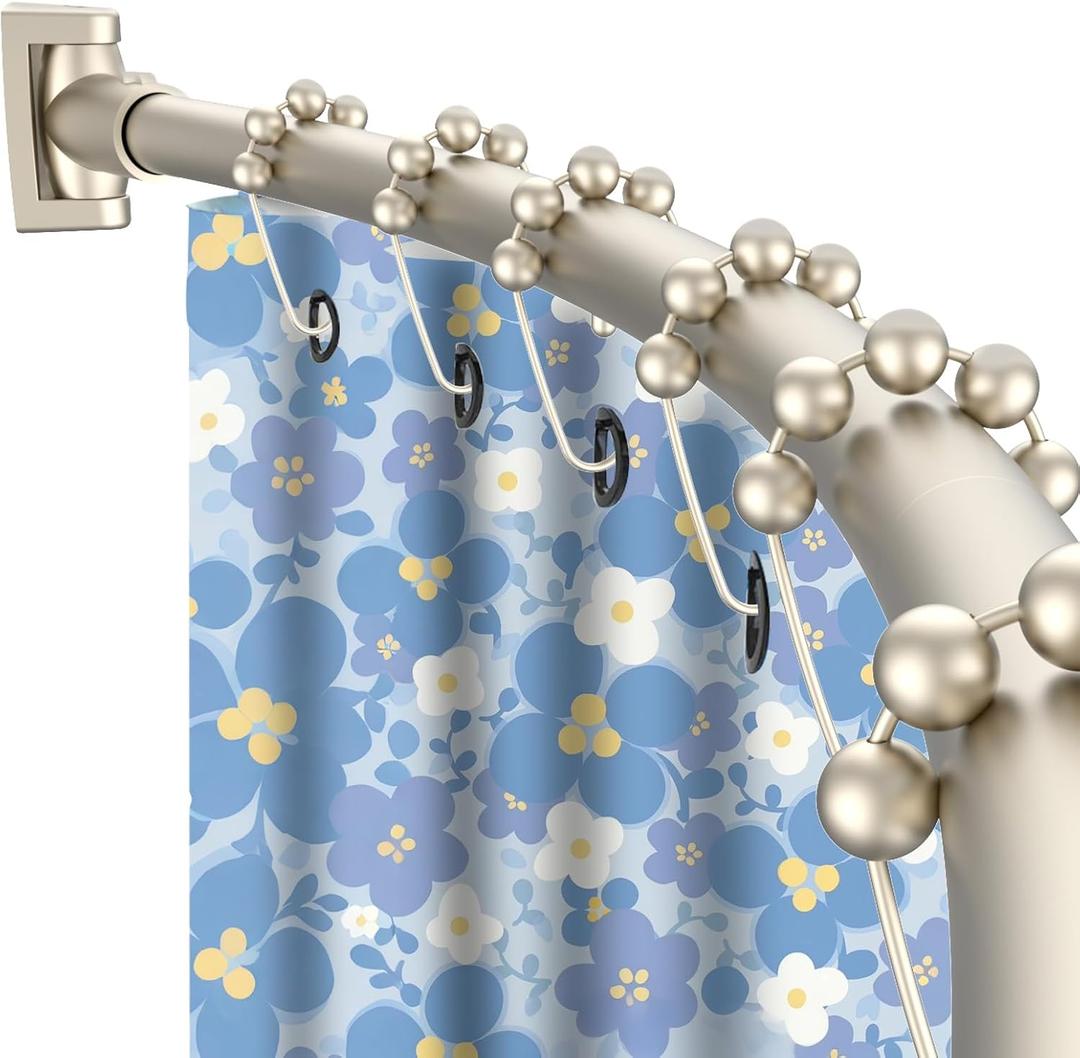 Brushed Nickel Curved Shower Curtain Rod Round Shower Rod Adjustable 33-78 In Stainless Steel Rustproof Bowed Shower Curtain Rods for Bathroom Bathtub Stall Rounded Curved Shower Rod Bar Need to Drill