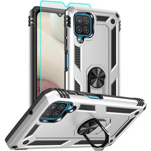 for Samsung Galaxy A12 Phone Case, Samsung A12 Case with HD Screen Protector, [Military Grade 16ft. Drop Tested] Ring Shockproof Protective Phone Case for Samsung Galaxy A12,Sliver