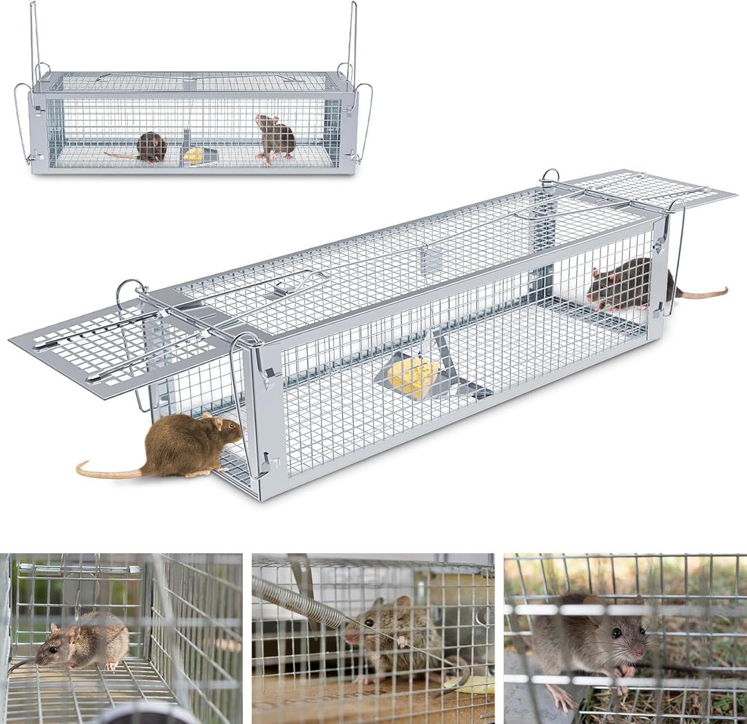 Humane Rat Trap, Large 2-Door Mouse Traps That Work for Indoor Home and Outdoor, Small Rodent Chipmunk Squirrel Trap and Other Live Animal Cage Catch and Release (silver-1pack)