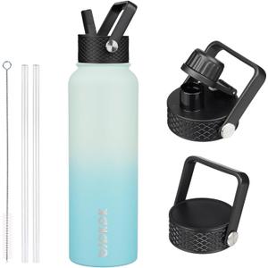 BJPKPK Insulated Water Bottles with Straw Lid, 40oz Stainless Steel Water Bottles with 3 Lids, BPA Free Leakproof Thermo, Tumblers, Cups for Sports, Gym- Mint
