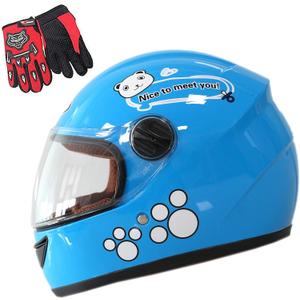 Kids Motorcycle Helmet with Panda Design and Racing Gloves Set, DOT Certification (Blue)