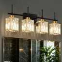 Torondo Modern Crystal Bathroom Vanity Light 4-Lights Gold Bathroom Light Fixtures Over Mirror Black and Gold Vanity Lighting Fixtures Gold Square Shade Brass Wall Sconce (Bulbs Not Include)