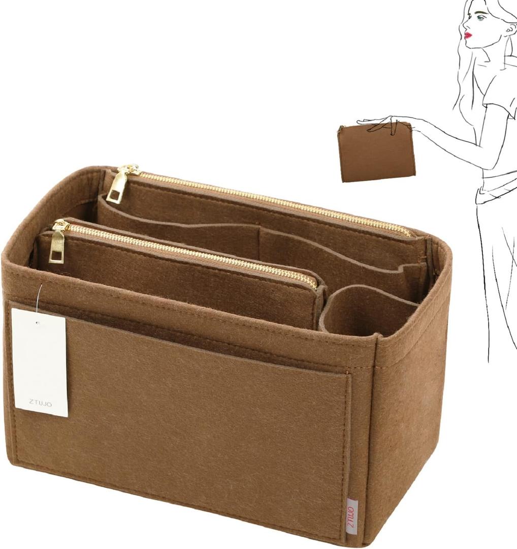 ZTUJO Purse Organizer, Felt Bag Organizer Purse Organizer Insert For Speedy, Neverfull, Graceful, Neverfull,Tote, Handbag,Shaper (Slender Medium, Lighting Coffee)
