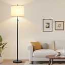 Nintiue 【Upgraded】 Dimmable Floor Lamp for Living Room, 11W LED Bulb Included, Modern Standing Lamp, Tall Pole Light with Linen Shade for Bedroom Reading Office Corner Nursery-Black