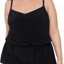 Aqua Green Women's Standard V-Neck Blouson Romper (Large, Black)
