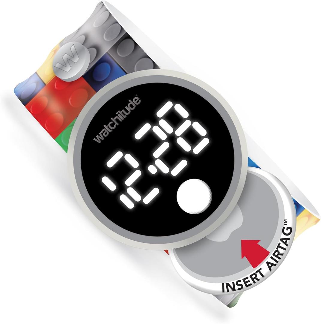 Tagd Trackable Kids Digital Watch, Build Up - Compatible with Apple AirTag Application, 35mm White Display