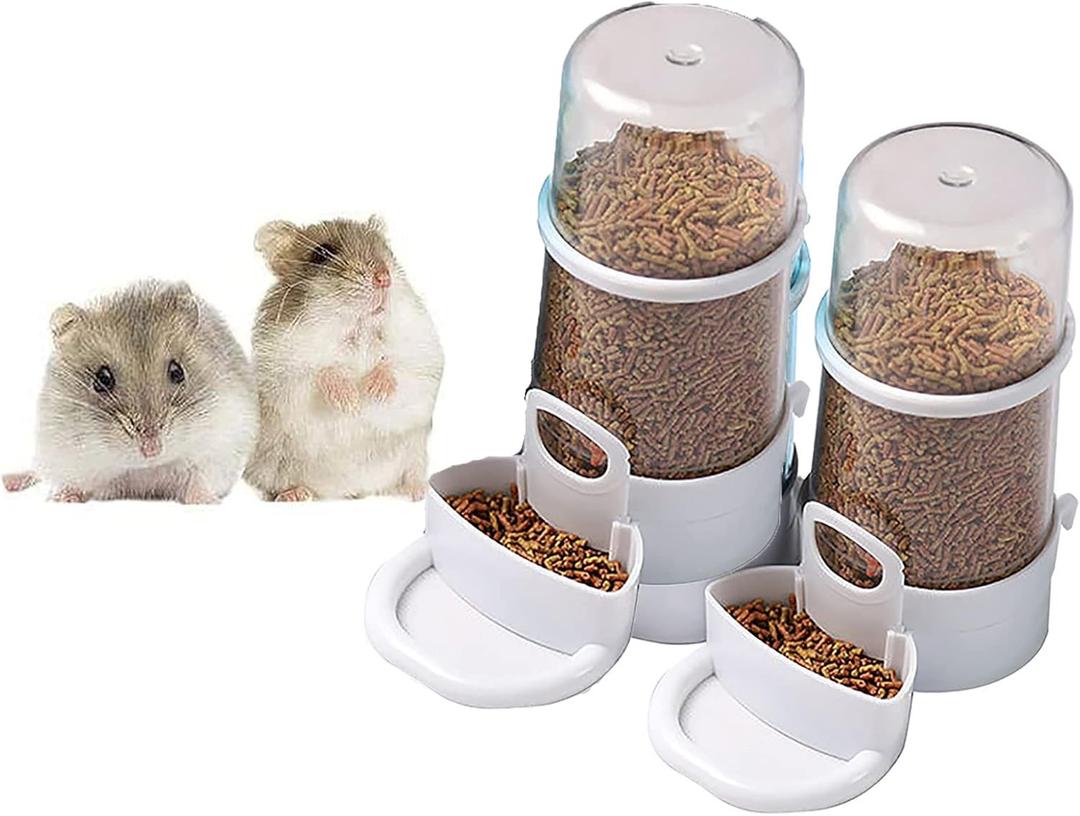 2 Packs Pet Feeder and Waterer, Self Dispensing Automatic Hamster Feeder, Food and Water Dispenser Set, Small Animal Dog Cat Pet Food Bowl, for Dogs Cats Pets Animals, 16x14cm, Blue (Clean)