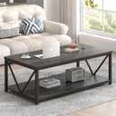 FOLUBAN Industrial Coffee Table with Storage Shelf, Modern Rustic Wooden and Metal Rectangle Center Table for Living Room, Dark Gray, 47 Inch