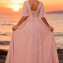 Long Bridesmaid Dresses with Sleeves A Line Chiffon Ruched Modest Formal Evening Dress Size 14