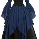 LTAKK Renaissance Dress Medieval Costume Victorian Dresses Women Peasant Gothic Fairy Witch Wedding Dress (Blue, S)