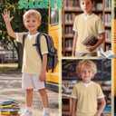 Boys Short Sleeve Shirts Crew Neck Color Block Kids T-Shirts Casual Basic Lightweight Tees Summer Patchwork Tops(Apricot&White,13-14 Years)