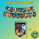 Lemoneon 99 Nights in the Forest Birthday Party Decorations Supplies Happy Birthday Banner Cake Cupcake Toppers Balloons Hanging Swirls Background