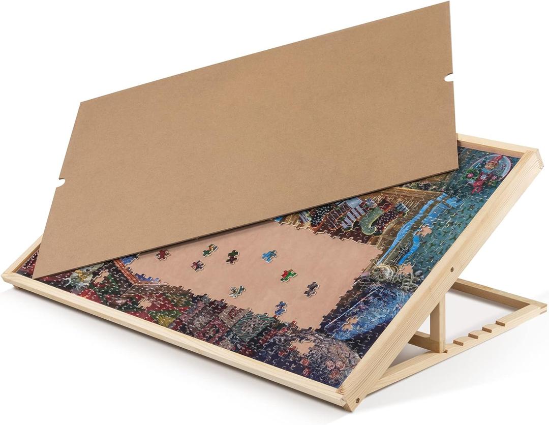 Lavievert 1000 Piece Tilting Jigsaw Puzzle Board with Wooden Cover, Adjustable Puzzle Board with Built-in Easel/Stand, Portable Puzzle Table with Non-Slip Flannel Tabletop for Adults, Up to 1000 Pieces