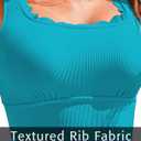 Charmo Womens Scalloped Ribbed One Piece Swimsuits Retro Square Neck Modest Bathing Suits (Blue, L)