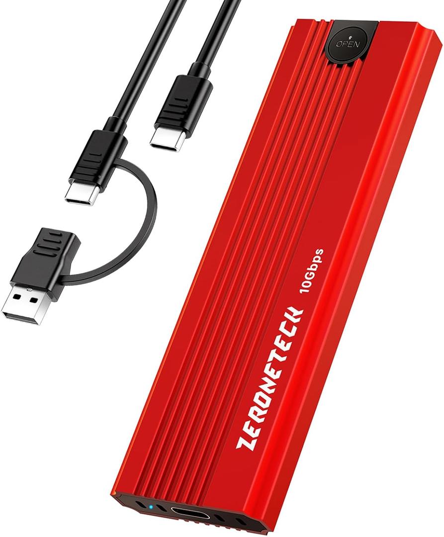 Red M.2 NVMe SATA SSD Enclosure Adapter Tool-Free, 10Gbps USB 3.2 Gen 2 USB C External, M.2 NVMe SATA to USB Reader, Support UASP Trim for M and B+M Keys and Size 2230/2242 /2260/2280 SSDs(up to 8TB)