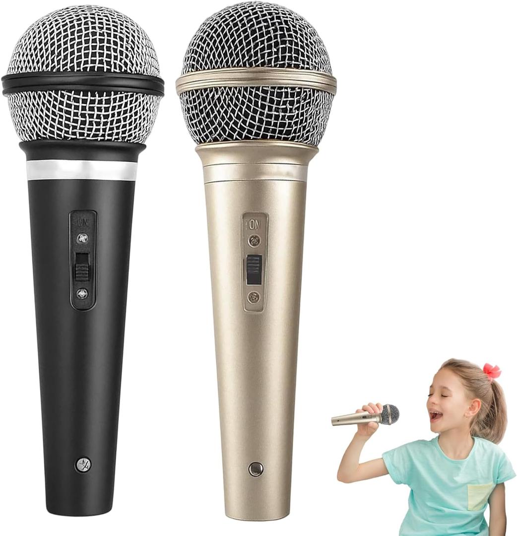 Fake Microphone, 2 Pack Microphone Props, Black and Champagne Color, Fake Microphones for Stage Performance, Photography, Party Decor