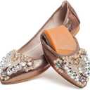 WAMBHC Women's Ballet Flat Shoes - Cute Rhinestones Bow Wedding Flats Slip on Flats for Women Comfort, 11, Brown