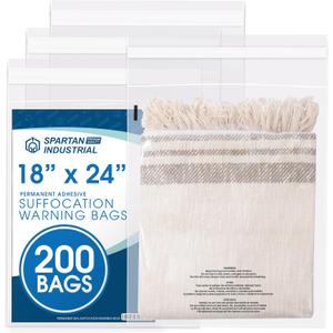 Spartan Industrial - 18 X 24 (200 Count) Self Seal Clear Poly Bags with Suffocation Warning for Packaging, Shipping - Permanent Adhesive