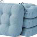 IASEAHK Chair Cushions for Dining Chairs, Dining Chair Cushions, Tufted Indoor Chair Pads with Ties & Non Slip Backing, Seat Cushions for Kitchen Chairs 16.5” x 16.5” x 3.5”, Set of 4, Light Blue