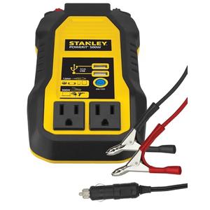 STANLEY PI500S Power Inverter 500W Car Converter: Dual AC Outlets, 3.1A USB Ports, 12V DC Adapter, Battery Clamps
