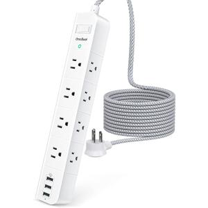 One Beat 5 ft Extension Cord, Power Strip Surge Protector 8 Widely AC Outlets 3 USB, Flat Plug, Desktop Charging Station with Overload Protection, Wall Mount for Home, Office, Travel, Computer ETL Listed