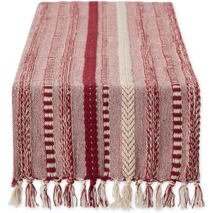 DII Farmhouse Braided Stripe Table Runner Collection, 15x108 (15x113, Fringe Included), Barn Red