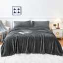 YIYEA Faux Fur Sheets, Luxury Ultra Soft Fleece Bed Sheets Set, Fluffy Plush Velvet Bedding for Fall Winter, Cozy Warmth, No Shedding, 4PC, Queen, Dark Gray