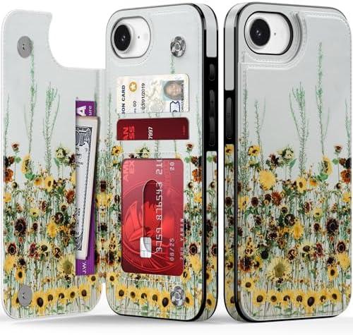Goodon for iPhone 16e Case Wallet - Flip Folio Leather Cover with Trendy Floral Design, 3 Card Slots & Kickstand Function, Stylish Protective Phone Case for Women and Girls - Chrysanthemum