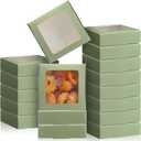 Zonon 30 Pcs Kraft Paper Boxes with Window 4.13 x 4.13 x 1.18 Inch Candy Packaging, Small Gift Boxes, Soap holder, Mini Treat Packaging for Bakery Chocolate Jewelry Display (Sage Green)