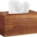BIBELUN Tissue Box Cover,Acacia Wood Tissue Box Cover Rectangle with Slide-Out Bottom,Wooden Decorative Cube Facial Tissue Holder/Organizer/Dispenser for Bathroom,Office Desk & Bedroom Decor (Brown)