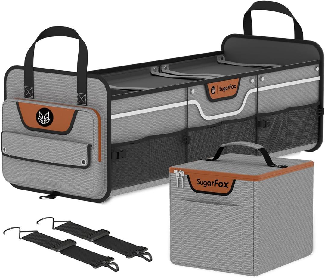 Car Trunk Organizer for SUV, Heavy Duty Waterproof Trunk Organizer, Foldable Collapsible Car Organizer with Cooler, Multi-Compartment Large Trunk Organizer (95L), Gray-M003 (Oversize)