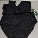 BMJL Women's High Waisted Bikini Sets Sporty Two Piece Swimsuits Color Block Cheeky High Cut Bathing Suits (Large, Solid Black)