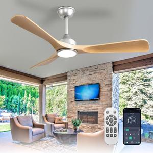 Depuley 52-Inch Ceiling Fan with Light: Wood 3 Blade Outdoor Fans for Patios - Dimmable Indoor Fan with Remote APP Control Ultra Quiet DC Motor Reversible 6 Speed Timer