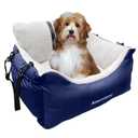 Small Dogs Car Seat,Fully Detachable and Washable Ultra Soft Car Travel Bed, with Clip-on,Two Portable Handle and Storage Pockets Puppy Dog Booster Seats,Portable DogCar Travel Carrier Bed