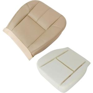 SecosAutoparts Driver Bottom Foam Cushion & Leather Seat Cover Tan Compatible with Chevy Silverado GMC Sierra Tahoe Suburban Avalanche Yukon 2007 2008 2009 2010 2011 2012 2013 2014