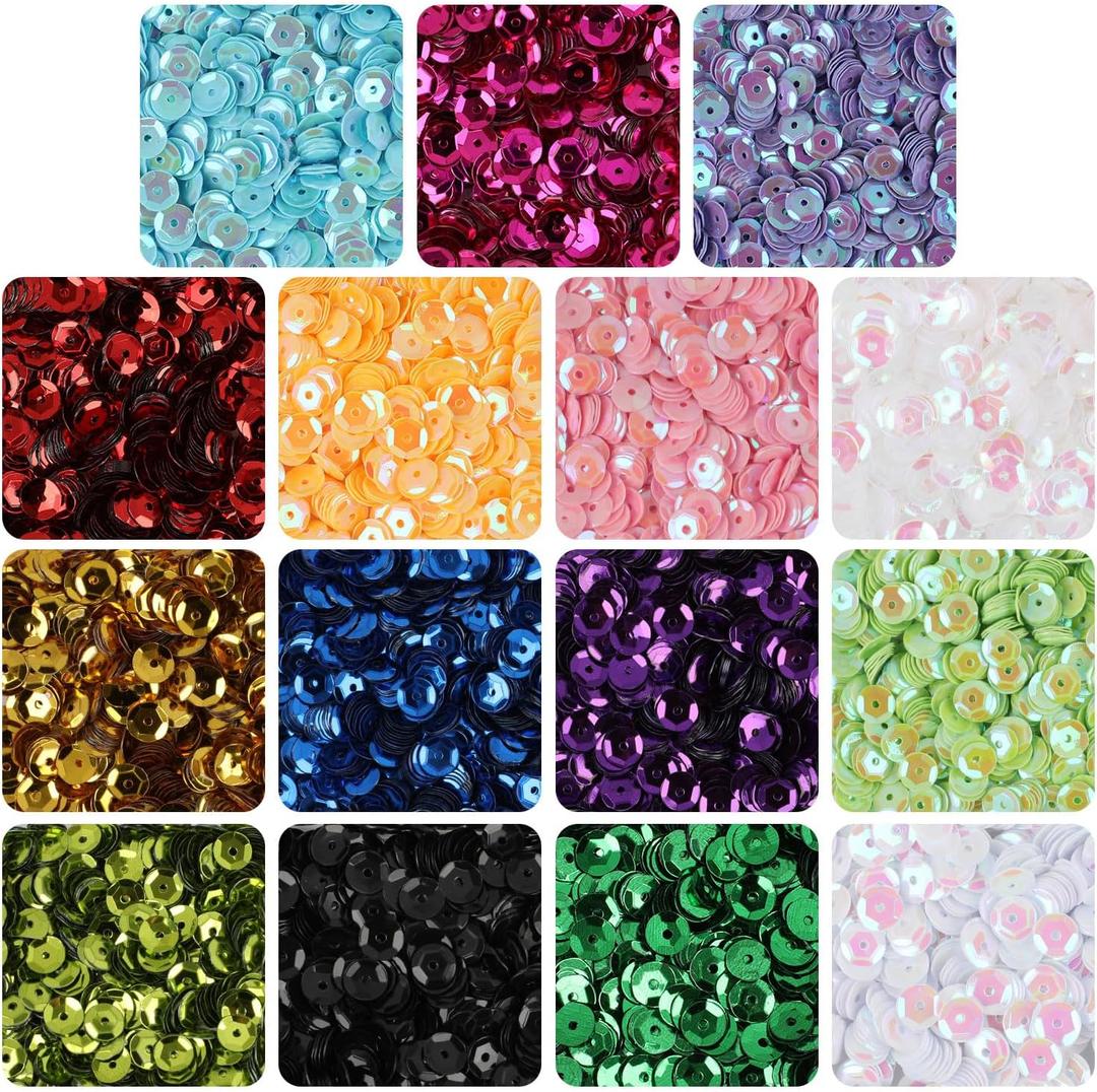 CCINEE 7mm Loose Sequins for Craft, 7500PCS Rainbow Cup Sequin Bulk Iridescent Spangles Assorted Round Embroidery Sequins for Easter Egg DIY Arts Crafts Making