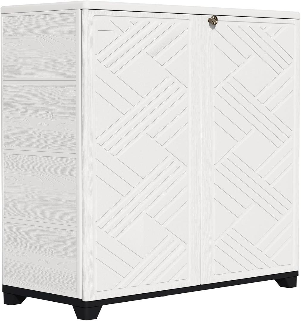 ZZM Indoor/Outdoor Storage Cabinet Waterproof, 34"x15"x34" Plastic Outdoor Storage Box for Garden Balcony Bathroom, All Weather Outdoor Storage Clearance, DIY Usage, with 1 Shelf (White)