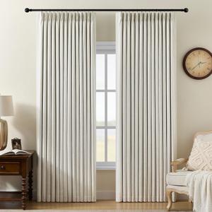 Pinch Pleated Curtains 100% Blackout Linen Curtains 84 Inches Long for Bedroom Living Room, Natural Memory Trained Thermal Insulated Room Darkening Window Pleat Drapes with Hooks, 1 Panel, 60"Wx84"L