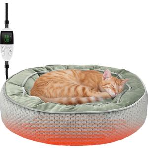 Electric Heated Cat Bed Warmer for Cat & Puppy - Removable, Waterproof, Washable - Thermal Heating with Adjustable Timer & Temperature - Small Dog Size (Gray)