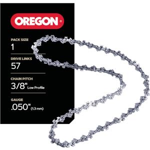 Oregon Chainsaw Chain 3/8" LP Pitch, .050" (1.3 mm) Gauge for 16 Inch Bar, 57 Drive Links Low-kickback Replacement Saw Chain, Fits Cub Cadet, Echo, John Deere, Shindaiwa and more